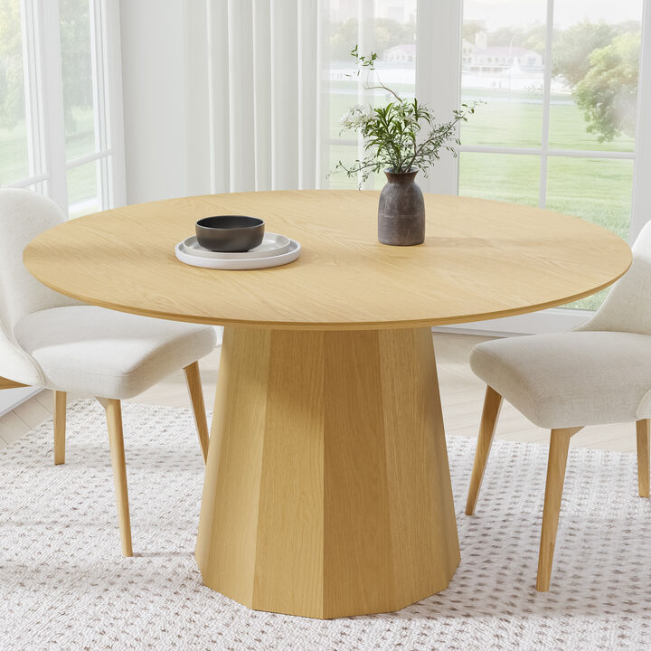 52 Inch Hypotenuse Primary Color Round Wooden Dining Table Seats 4-6 People, Suitable for Living Room and Dining Room