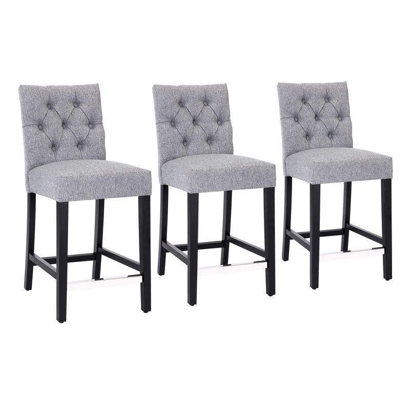 WestinTrends 24" Linen Fabric Tufted Upholstered Counter Stool (Set of 3), Black image number 3
