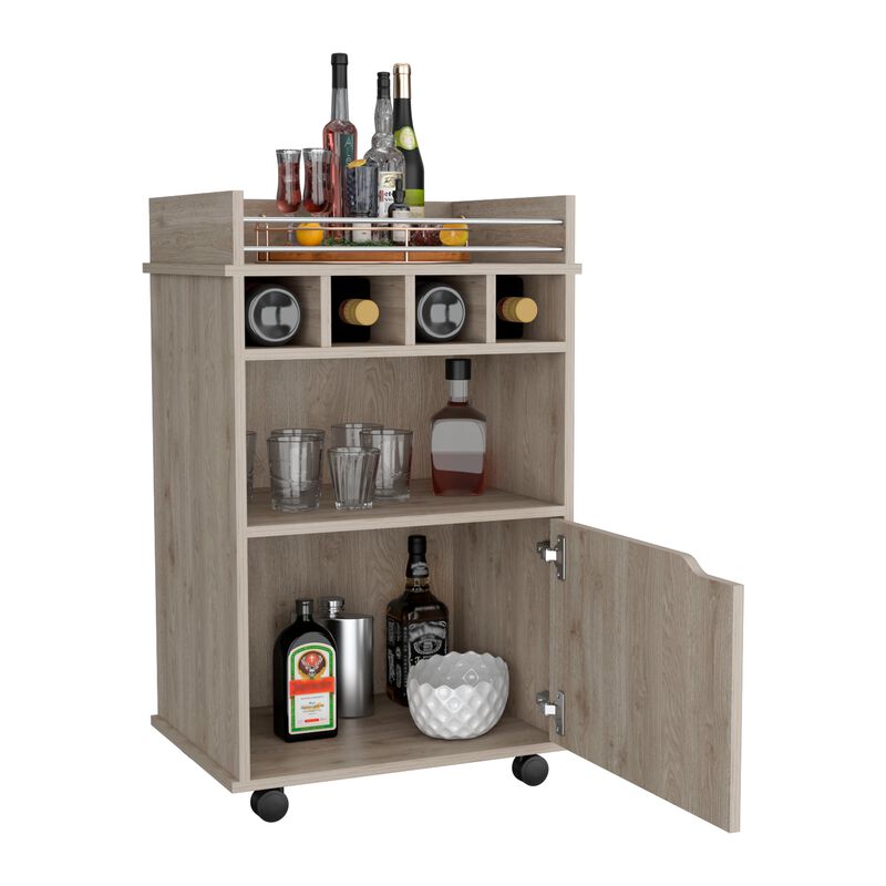 Phoenix Bar Cart with 2 Open Shelves  4 Wine Cubbies and Cabinet