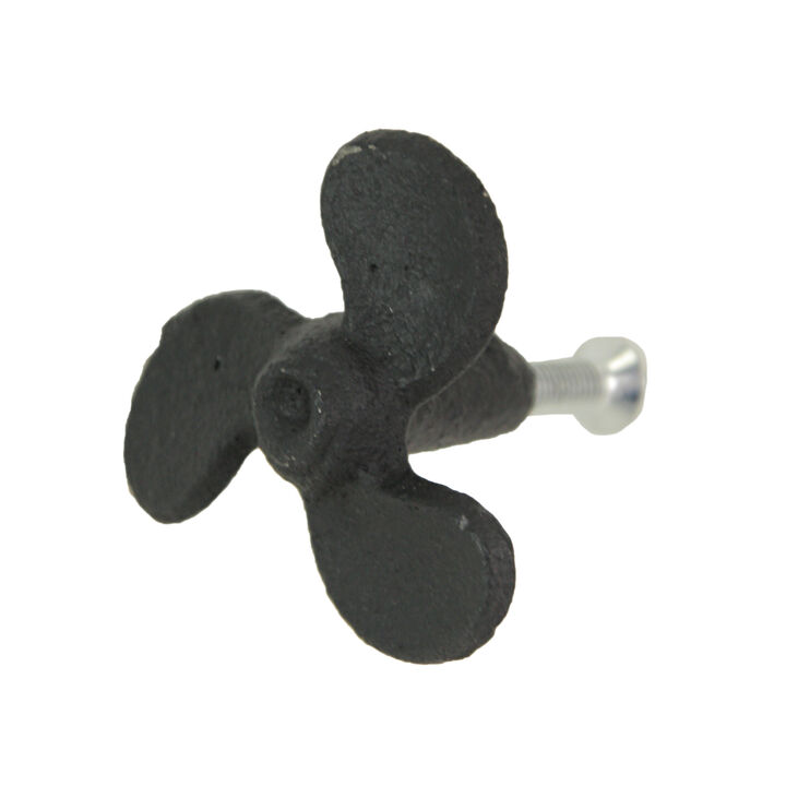 Set of 6 Rustic Black Cast Iron Boat Propeller Drawer Pulls - Nautical Decor with Weathered Charm - 1.75 Inches in Diameter, Perfect for Cabinets and End Tables