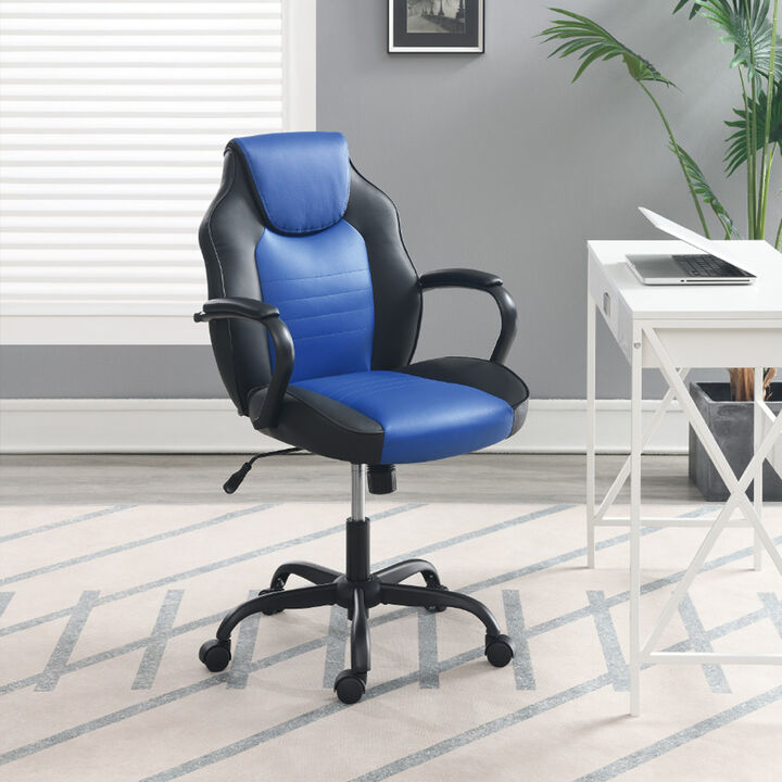 Office Chair with Padded Armrests in Black and Blue