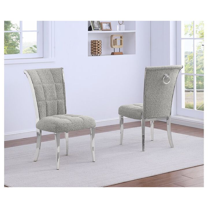 Rich Gray Boucle Side Chairs With Silver Base (Set Of 2)