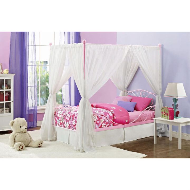 Hivvago Twin size Sturdy Metal Canopy Bed in Pink