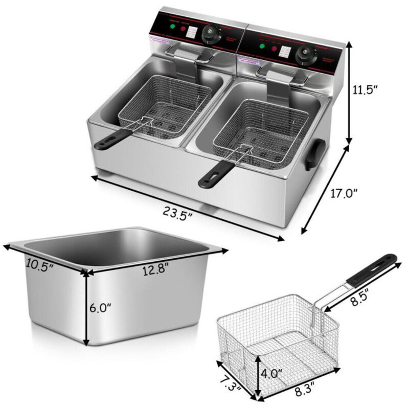 Hivvago 3400W Dual Tank Electric Countertop Deep Fryer