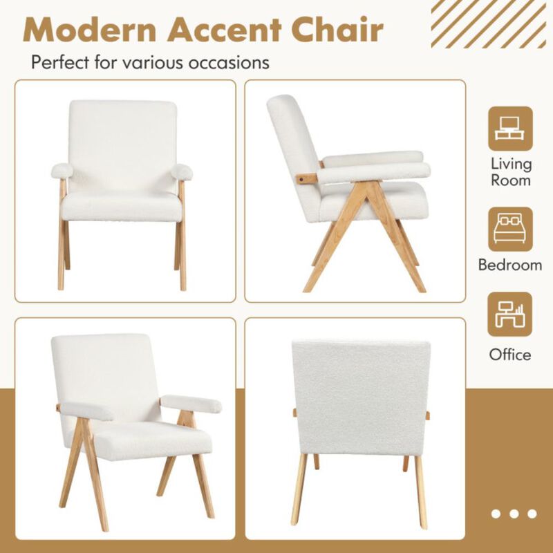 Hivvago Mid Century Modern Accent Chair with Rubber Wood Frame and Padded Armrests