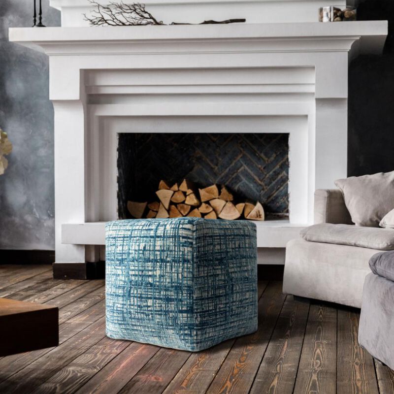 Hivvago 18 Inch Blue Abstract Pouf Ottoman