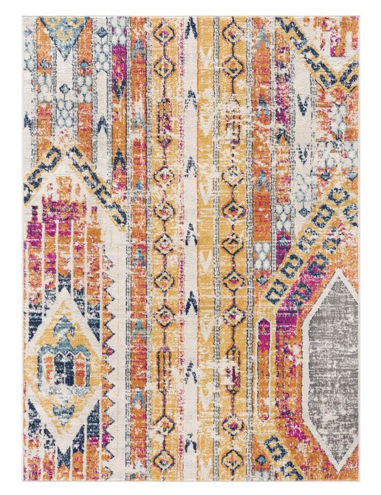 HomeRoots 2' X 3' Yellow and Ivory Southwestern Distressed Area Rug