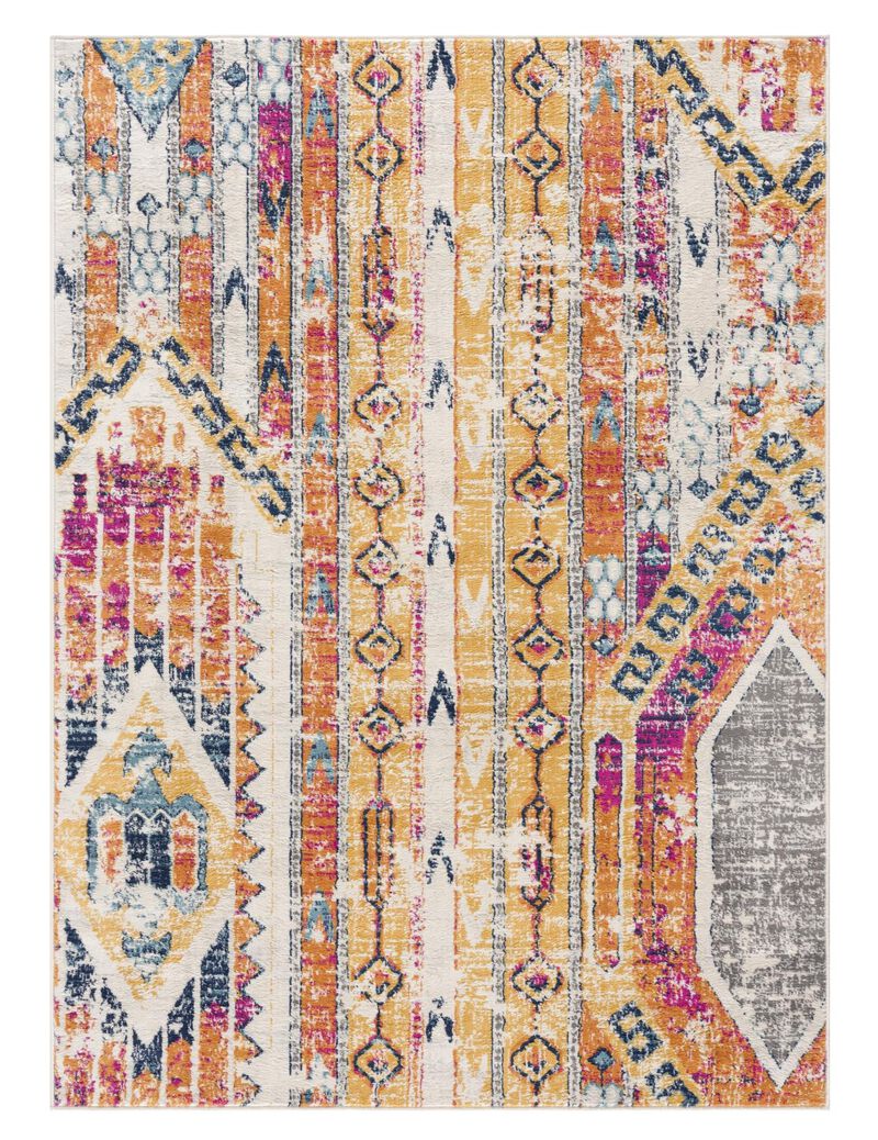 HomeRoots 2' X 3' Yellow and Ivory Southwestern Distressed Area Rug image number 0
