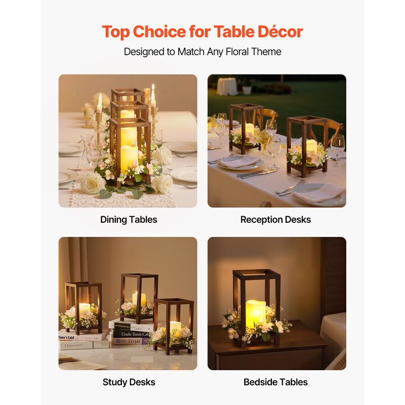 24 Piece Wooden Wedding Lantern Set, Cedar Wood Candle Holders for Table Decor image number 4