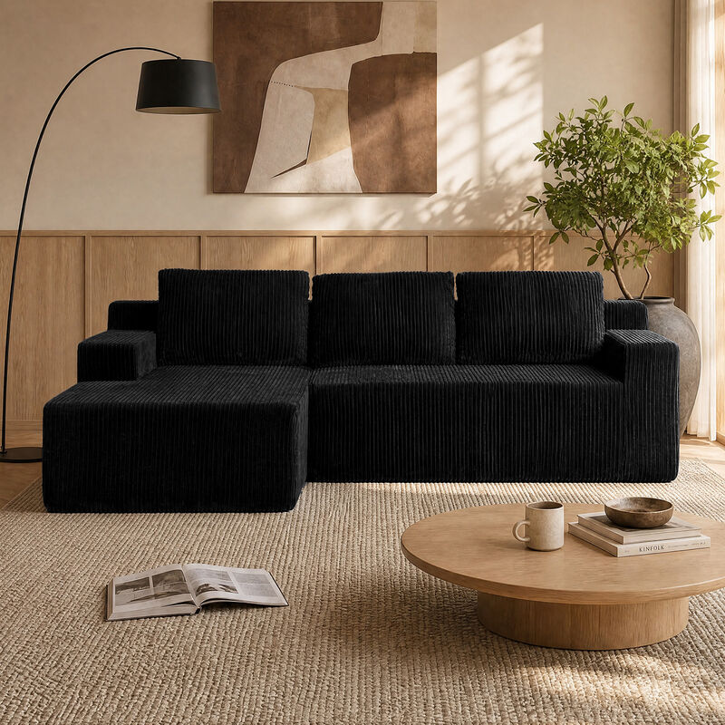 Losmek Modern L‑Shaped Corduroy Sectional Sofa image number 2