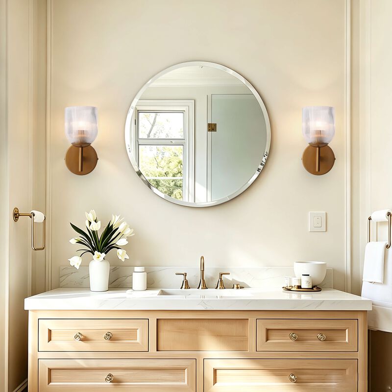 Alda 1 Light Mini Clear Ribbed Glass Shade Wall Sconce - Medium‑gloss Brushed Brass Finish image number 4