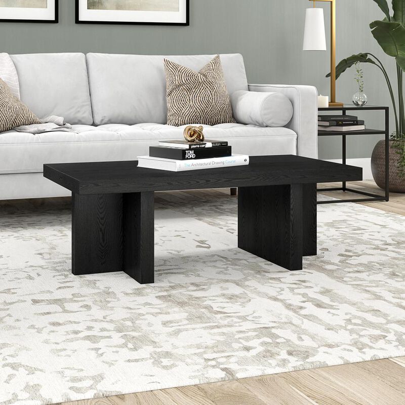 Hudson&Canal Dimitra 44 Wide Rectangular Coffee Table in Black Grain