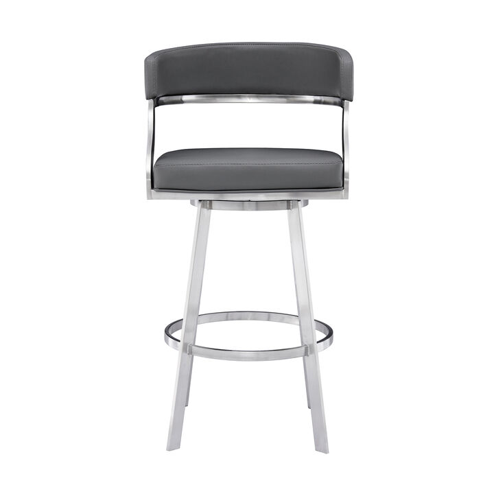 HomeRoots 26" Gray And Silver Faux Leather And Faux Leather And Iron Low Back Counter Height Swivel Bar Chair
