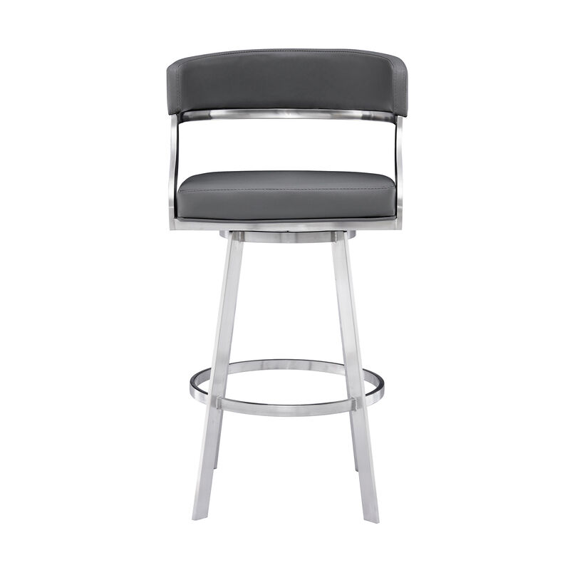 HomeRoots 26" Gray And Silver Faux Leather And Faux Leather And Iron Low Back Counter Height Swivel Bar Chair image number 0