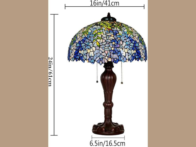 Tiffany Style Purple Wisteria Table Lamp with Handmade Stained Glass Shade image number 2