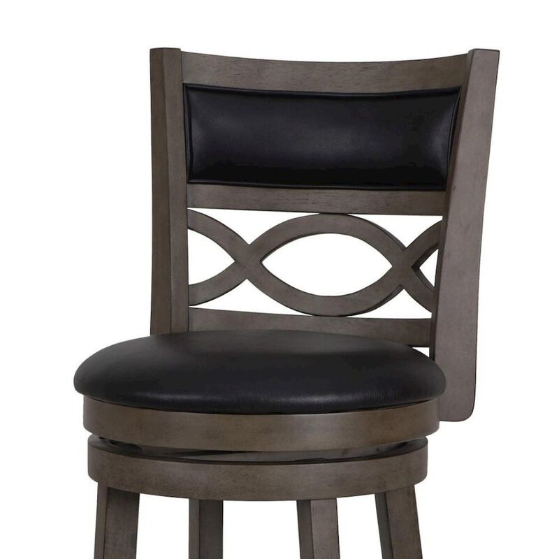 Gray Wood Swivel Bar Stool Set of 2, PU Seat, Reinforced Footrest image number 1