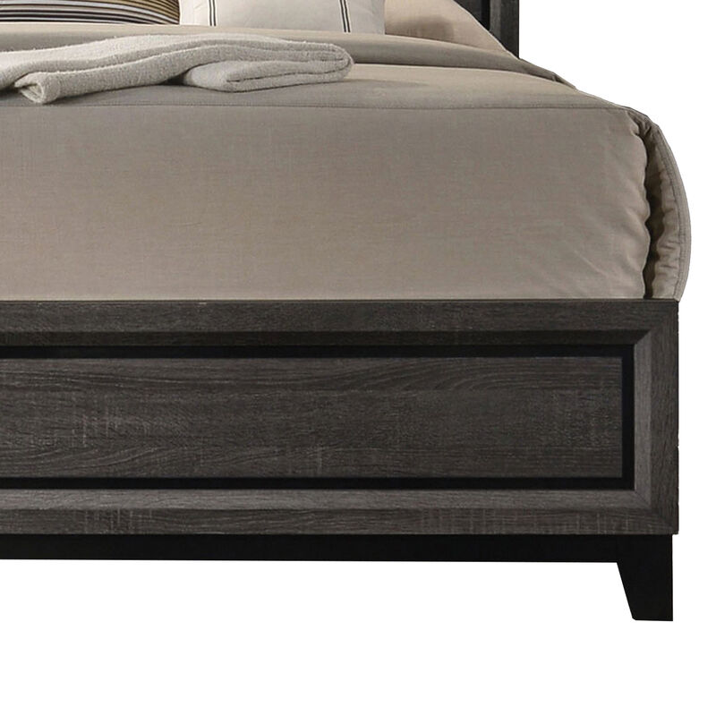 Erica Queen Size Bed, Gray, Black Wood Finish, Panel Style Headboard - Benzara