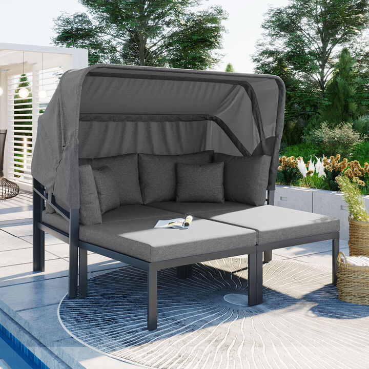 Merax Outdoor Patio Daybed with Retractable Canopy