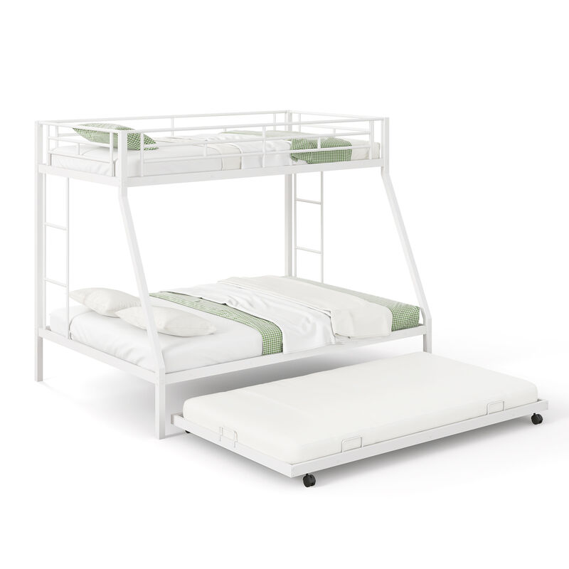 Twin Over Full Bunk Bed Frame with Trundle for Guest Room