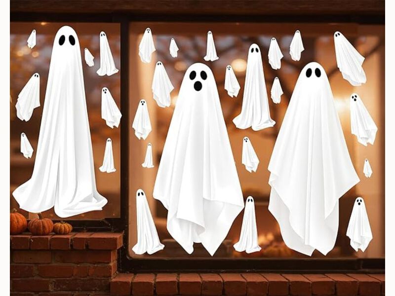 25.6" Ghost Window Clings &ndash; Double-Sided Halloween Decals for Glass, Mirror & Indoor Decor (3 Sheets) image number 2