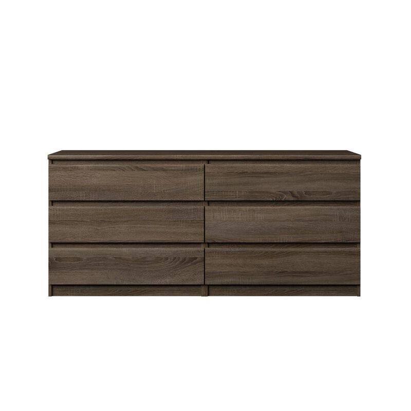 FurniFact Elegant Truffle Oak Double Dresser with Six Spacious Drawers for Storage