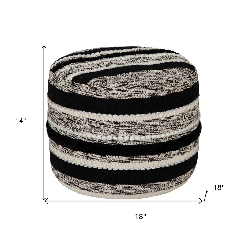 Hivvago 18 Inch White Cotton Cylinder Striped Pouf Ottoman