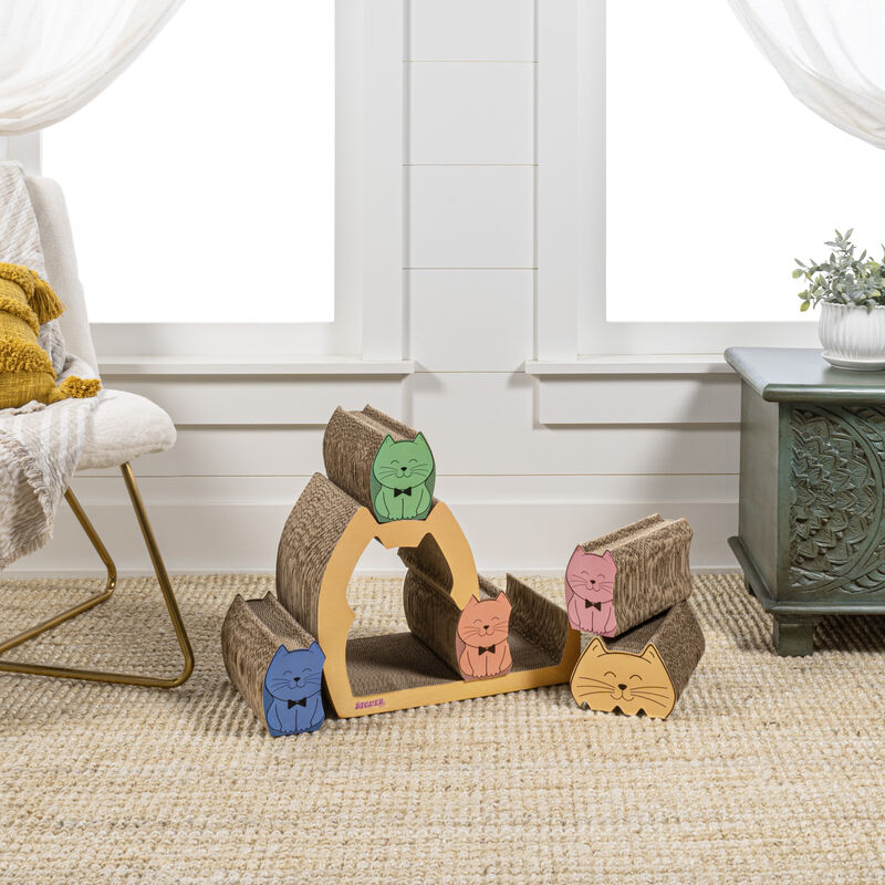 Kazoku Modern Cardboard 5-in-1 Family Cat Cave Scratcher with Catnip and Pull-Out Design