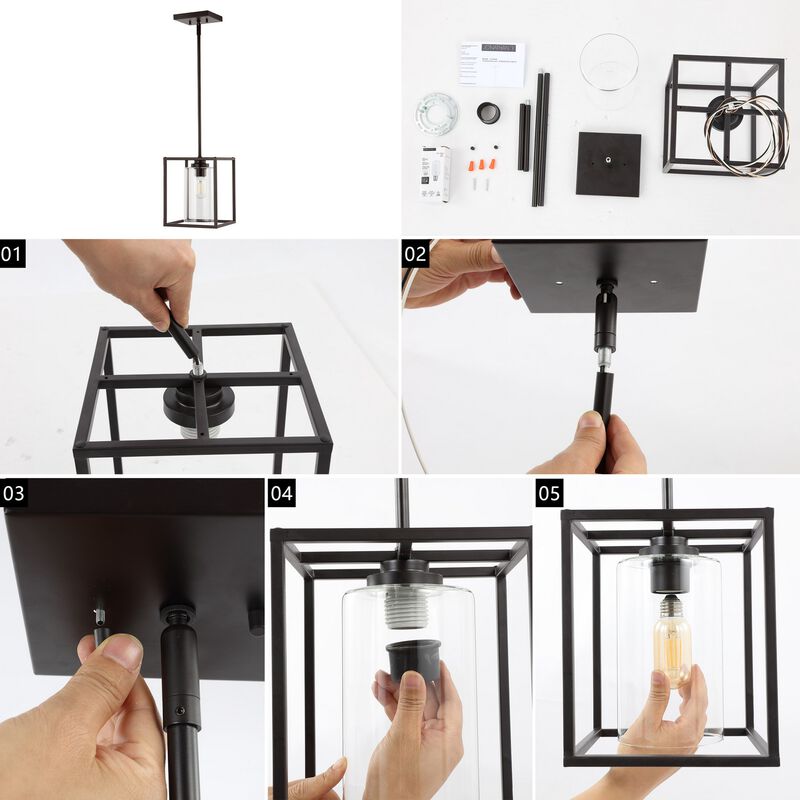 Quinn 1-Light Industrial Farmhouse Iron/Glass LED Pendant