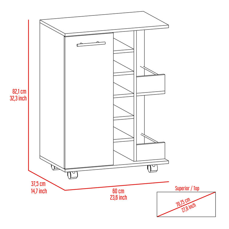 Streamdale Bartlet 2-Shelf 6-Bottle Bar Cart With Division White image number 5