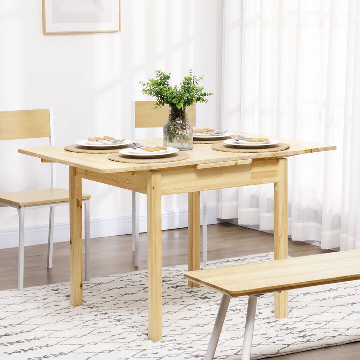 Folding Dining Table with Pine Wood Frame, Drop Leaf Tables for Small Spaces, Foldable Kitchen Table for Dining Room, Natural