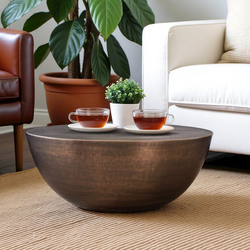 Starlight Canyon Home Bronze Metal Coffee Table &ndash; Round Drum Coffee Table with Unique Iron Design image number 4