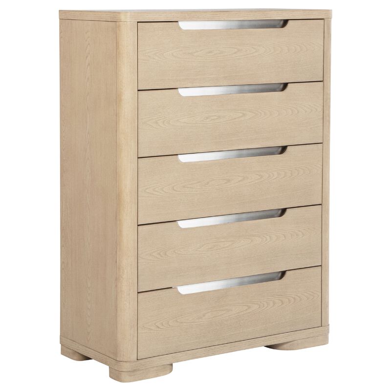 Saina Tall Dresser Chest with 5 Drawers, Fingertip Handles, Brown Wood image number 2