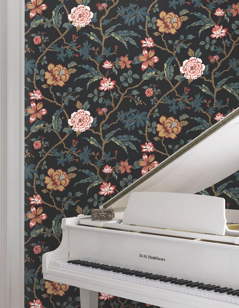 Courtyard Botanical Scarlet Wallpaper (Double Roll) image number 5