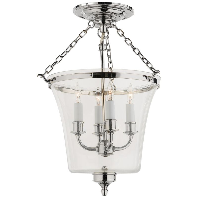 Sussex Semi-Flush Bell Jar Lantern in Polished Nickel
