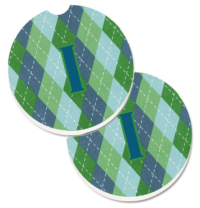 Caroline's Treasures Monogram - Initial I Blue Argoyle Set of 2 Cup Holder Car Coasters CJ1020-ICARC, 2.56, Multicolor
