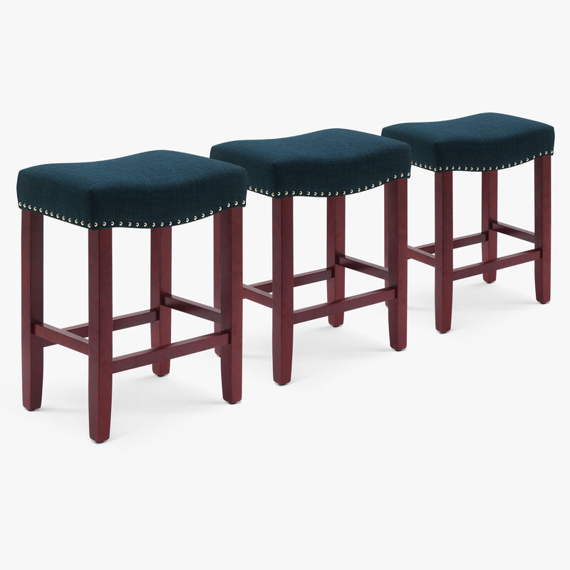 WestinTrends 24" Upholstered Saddle Seat Cherry Counter Stool (Set of 3)
