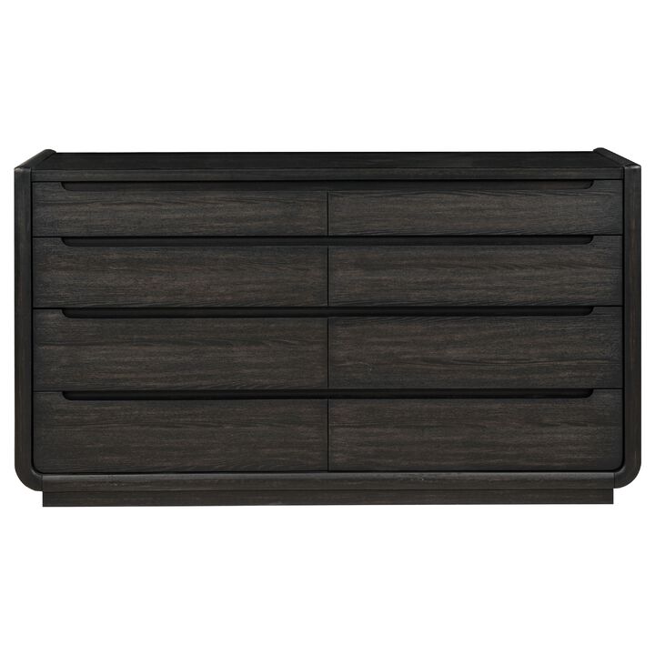 Lina Wide Dresser with 8 Drawers, Integrated Handles, Black Wood