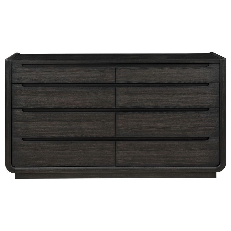 Lina Wide Dresser with 8 Drawers, Integrated Handles, Black Wood image number 0