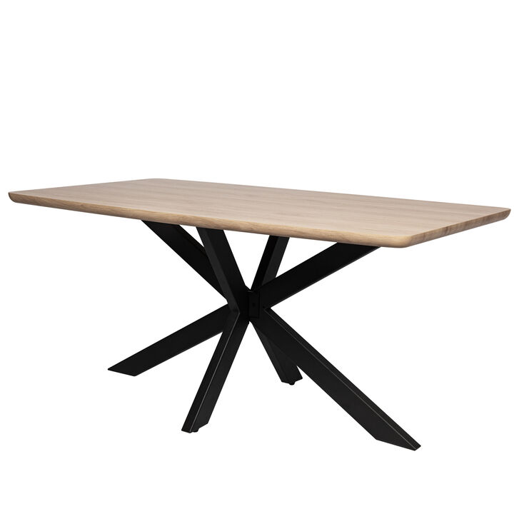LeisureMod Ravenna 63" Rectangular Wood Dining Table With Modern Metal Base