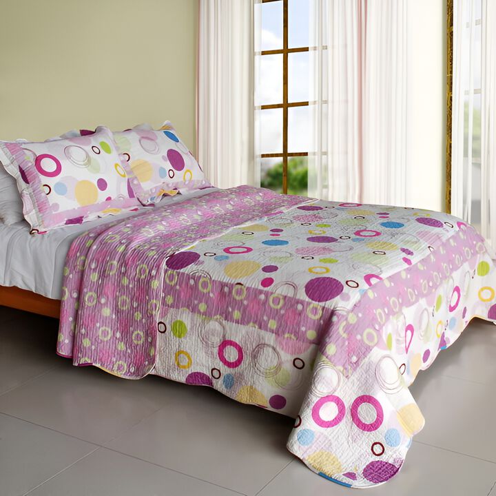 Queen Size Cotton 3-Piece Vermicelli Quilted Printed Quilt Set with Shams