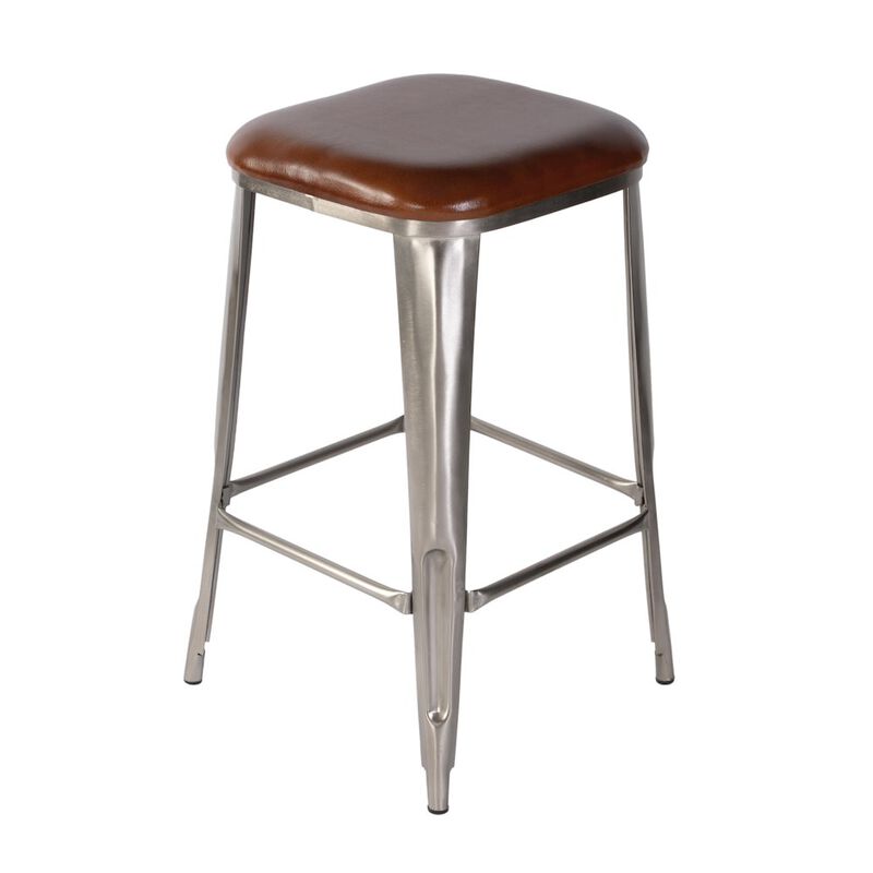 Butler Specialty Eastham 30.75 in Seat Height Leather and Iron Bar Stool, Brown, Silver image number 5