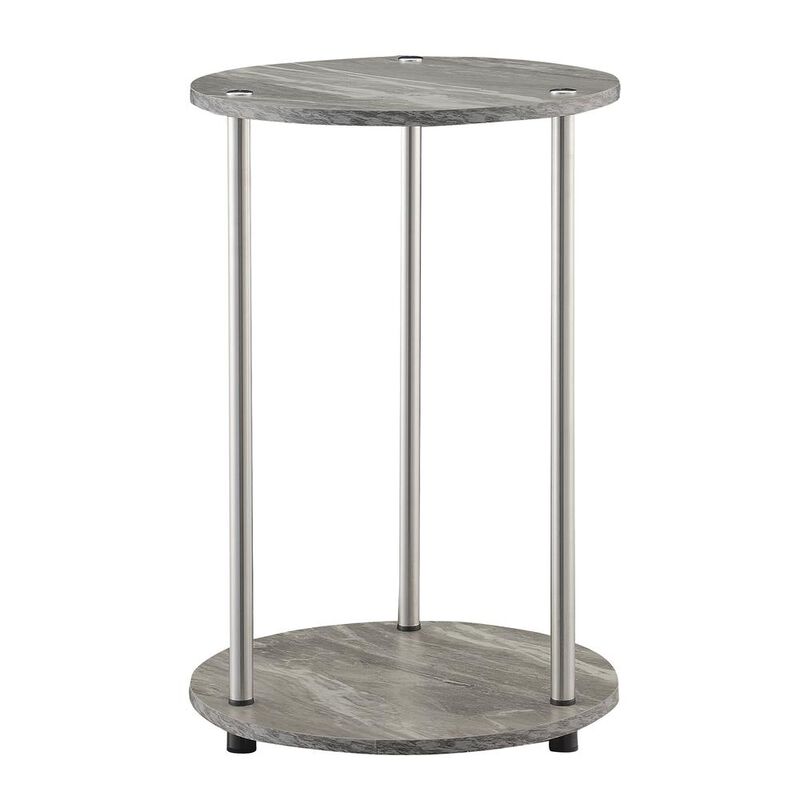 Convenience Concepts Designs2Go No Tools 2 Tier Round End Table, Faux Gray Marble/Chrome