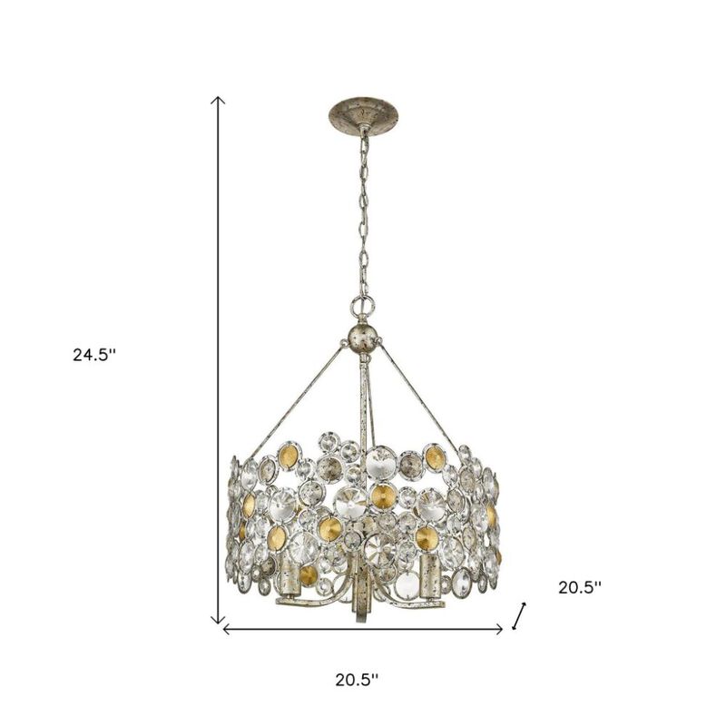 Hivvago Silver Three Light Metal and Crystals Dimmable Chandelier With Silver Shades