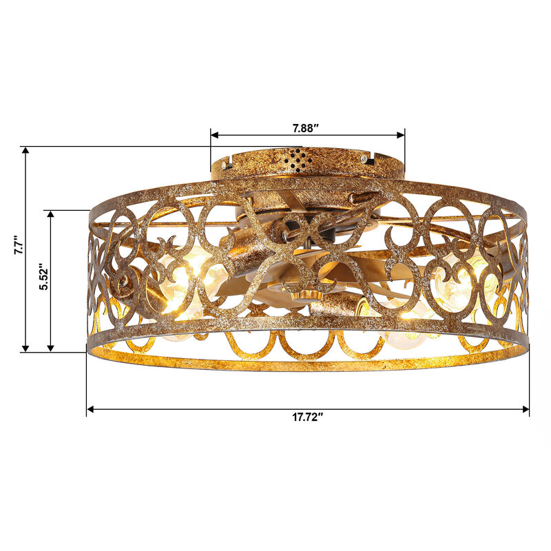 17.7 in. Smart Antique Gold Caged Propeller Ceiling Fan with Light and APP Control & Remote