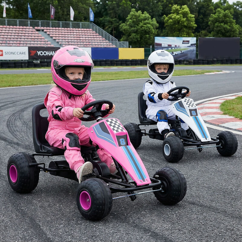 Kids 4 Wheel Pedal Go Kart with Steering Wheel and Safe Handbrake for Backyard image number 3