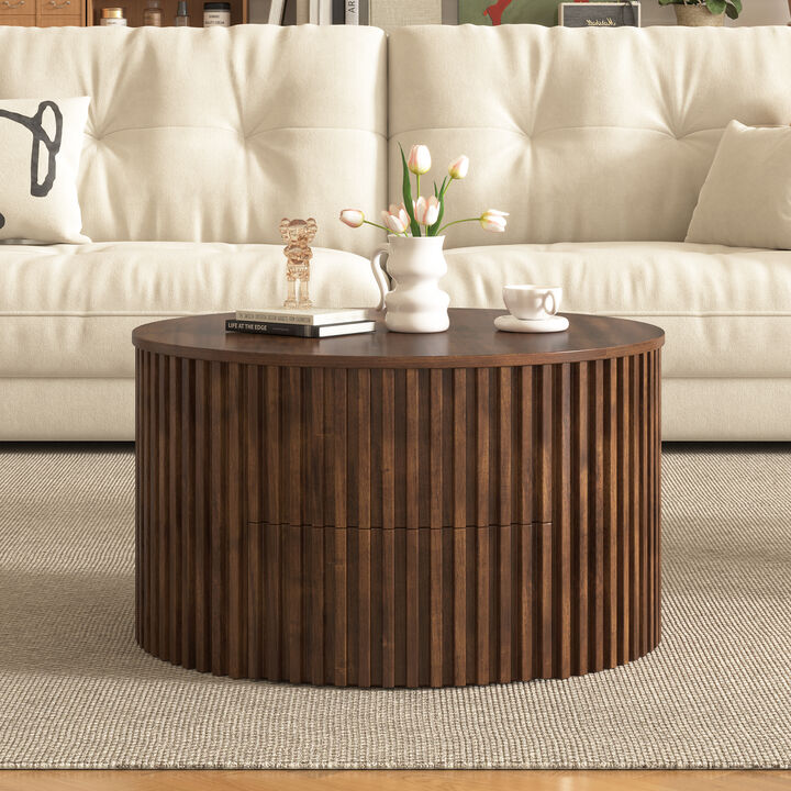 Merax Height-Adjustable Round Coffee Table with Smooth Lift Mechanism, Concealed Storage