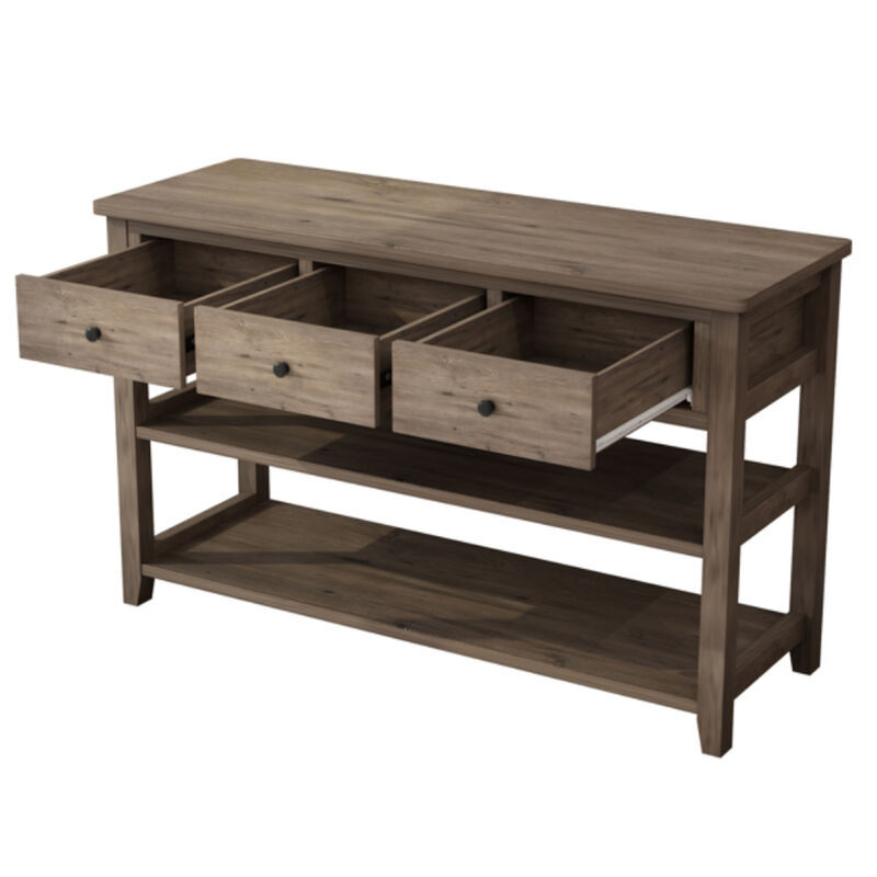 Entryway Console Table with Wood Frame, 3 Drawers, and 2 Open Shelves for Storage