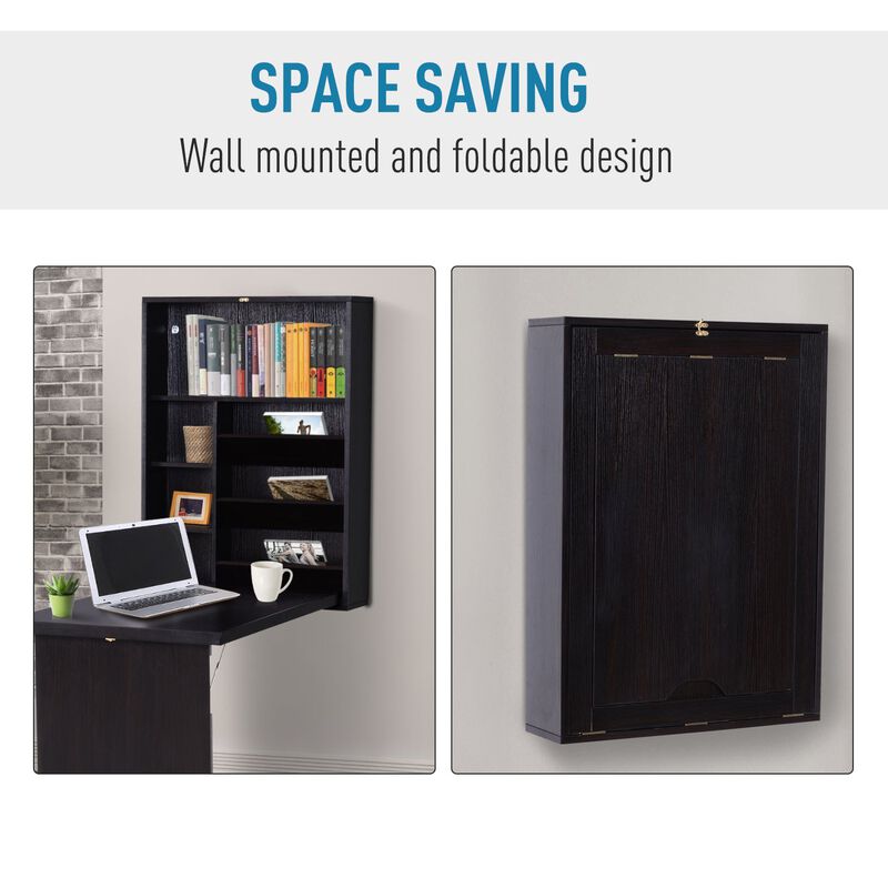 Multifunctional Wall Desk: Espresso Brown Convertible with Storage Shelf