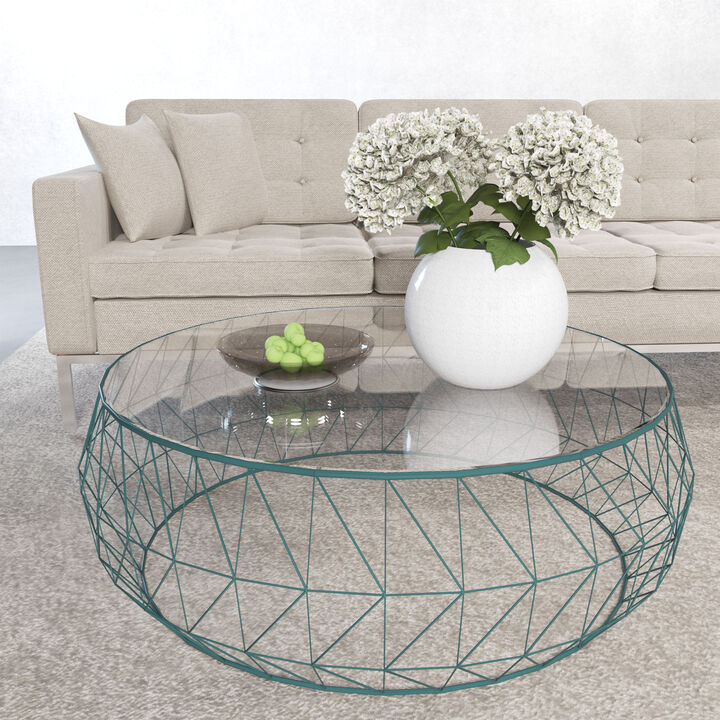 LeisureMod Malibu 39" Octagon End Table with Glass Top