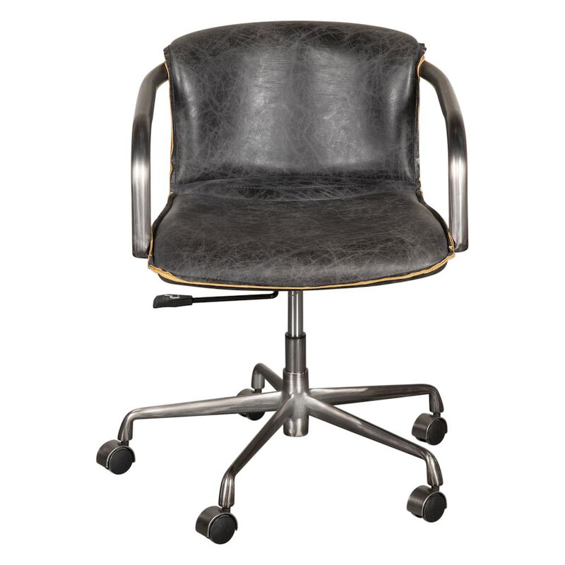 World Interiors Chiavari Swivel Office Chair in Antique Ebony Leather and Antique Zinc image number 4
